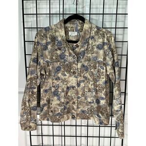 Christopher‎ & Banks Denim Khaki Paisley Jean Jacket Womens M Tan Cottagecore